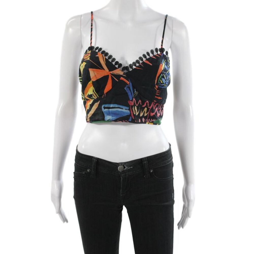 Charo Ruiz Womens Camisole Black V-Neck Geometric Sleeveless Tropical Size M